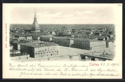 AK Torino, Veduta panoramica dalla Monte dei Cappuccini con Mole Antonelliana