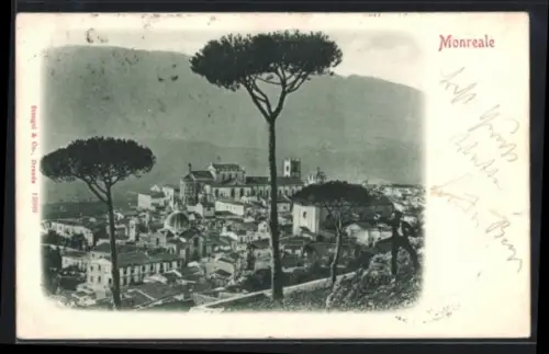 AK Monreale, Vista panoramica sulla città con alberi in primo piano