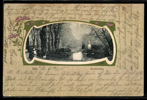 AK Köln-Neustadt, Partie am Sachsenring, Passepartout im Jugendstil