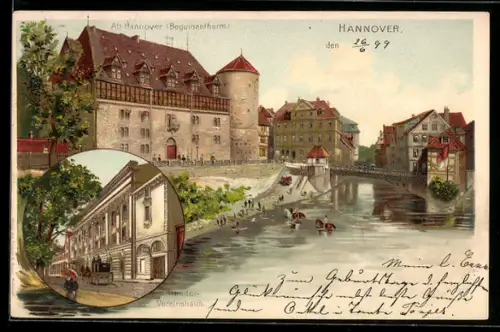 Lithographie Hannover, Arbeitervereinshaus, Beguinenturm