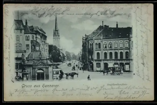 Mondschein-AK Hannover, Pferdebahn am Aegidienthorplatz