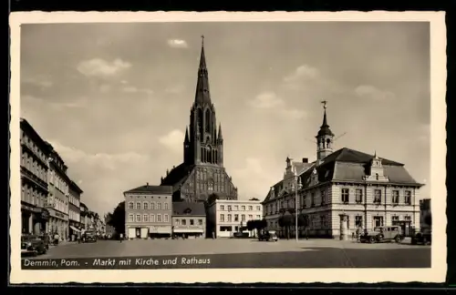 AK Demmin, Markt mit Kirche & Rathaus