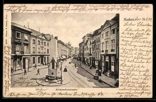 AK Aachen, Alexanderstrasse mit Denkmal Hofmannspief