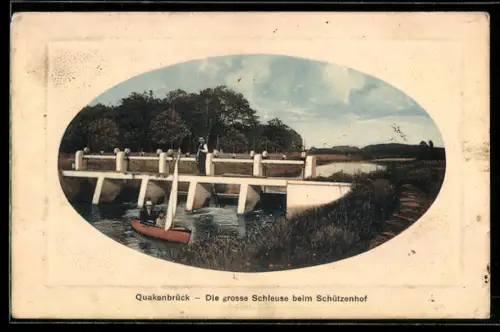 AK Quakenbrück, Die grosse Schleuse beim Schützenhof mit kleinem Segelboot