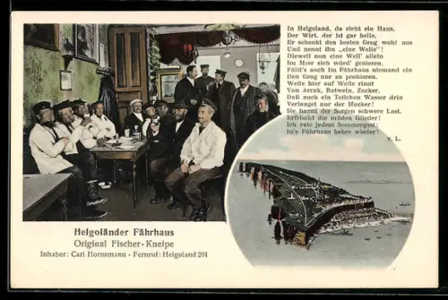 AK Helgoland, Innenansicht im Fährhaus und Gesamtansicht aus der Vogelschau