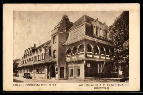 AK Auerbach a. d. Bergstrasse, Strassenpartie mit Erholungsheim des GDA