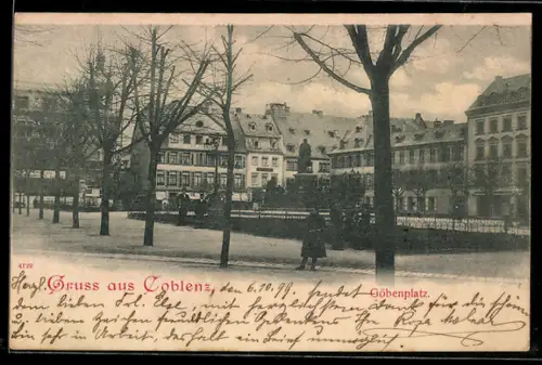 AK Coblenz, Partie am Göbenplatz mit Denkmal und Allee