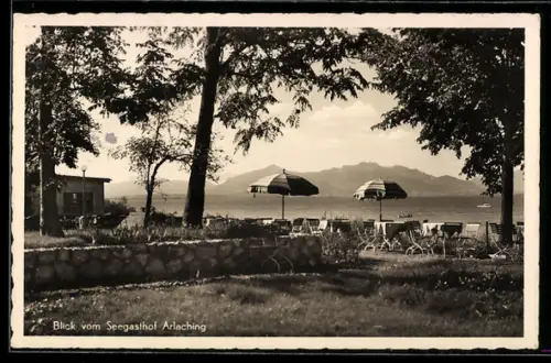 AK Arlaching, Blick von der Terrasse des Seegasthofs