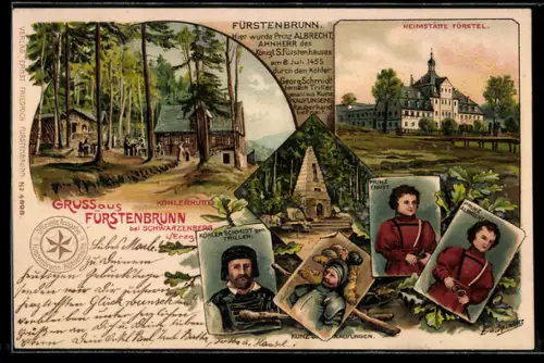 Künstler-Lithographie Erwin Spindler: Fürstenbrunn / Erzgeb., Heimstätte Förstel, Köhlerhütte