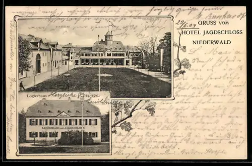 AK Niederwald, Hotel Jagdschloss mit Park und Logierhaus