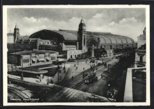 AK Hamburg-St.Georg, Hauptbahnhof mit Strassenbahn
