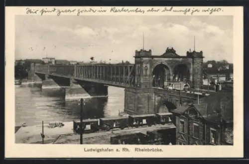 AK Ludwigshafen a. Rh., Rheinbrücke mit Strassenbahn