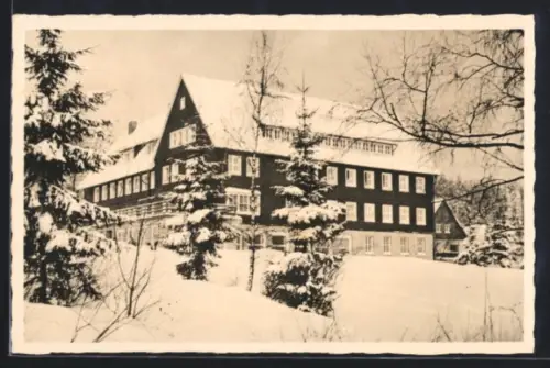AK Braunlage /Harz, AEG-Ferienheim im Winter