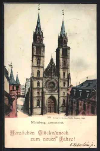 AK Nürnberg, Lorenzkirche in der Aussenansicht mit angrenzenden Gebäuden