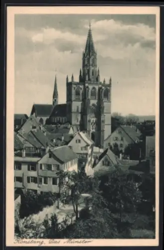AK Konstanz, Das Münster aus der Vogelschau über die Dächer des Ortes