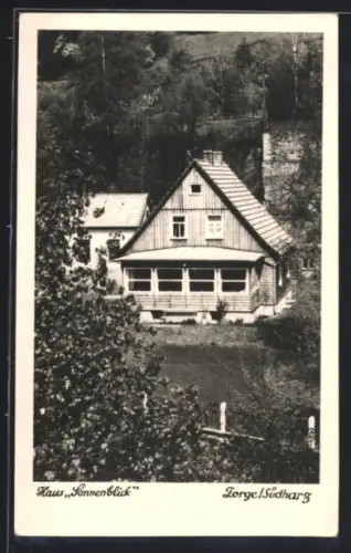 AK Zorge /Südharz, Gasthaus Sonnenblick mit Waldstück im Hintergrund