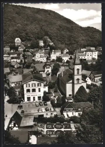 AK Lindenfels, Teilansicht aus der Vogelschau mit Kirche und Umgebung