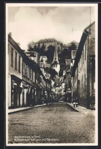 AK Blankenburg a. Harz, Aufblick zum Schloss mit Tränkestrasse