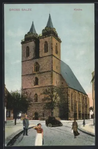 AK Gross Salze, Blick zur Kirche