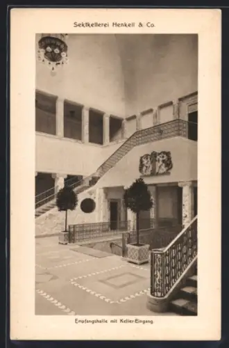 AK Wiesbaden, Sektkellerei Henkell & Co., Empfangshalle mit Keller-Eingang