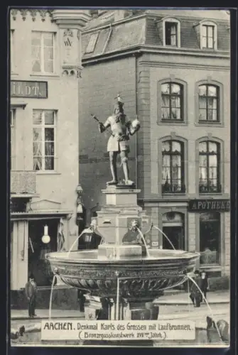 AK Aachen, Denkmal Karls des Grossen mit Laufbrunnen