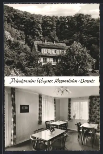 AK Heppenheim /Bergstr., Privatpension Irmgard Wagner, Innenansicht, Aussenansicht