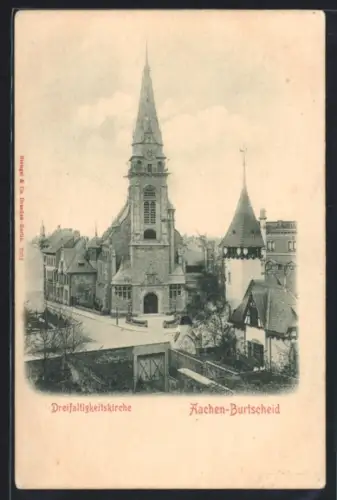 AK Aachen-Burtscheid, Blick zur Dreifaltigkeitskirche