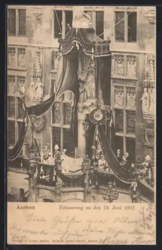 AK Aachen, Erinnerung an den 19. Juni 1902, geschmückter Balkon mit Festgesellschaft