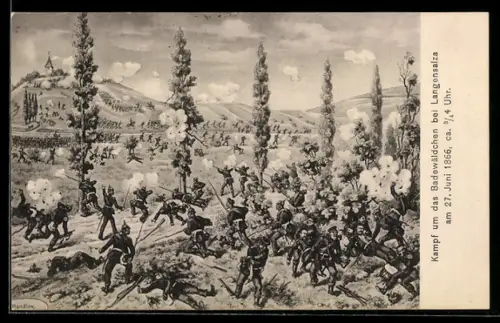 AK Langensalza, Kampf um das Badewäldchen am 27. Juni 1866