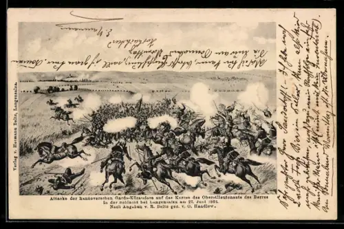 AK Attacke der hannoverschen Garde-Kürassiere auf das Karree des Oberstlieutnants des Barres 1865