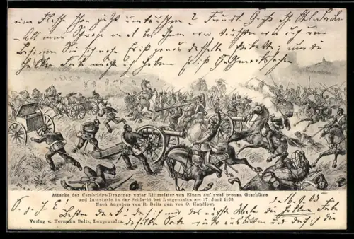 AK Attacke der Cambridge-Dragoner unter Rittmeister von Einem auf preuss. Geschütze