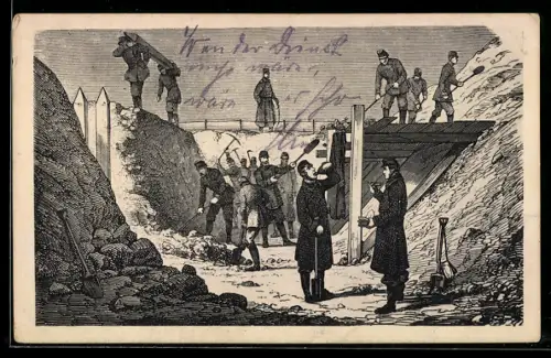 AK Schanzenarbeit bei Düppel während des Bombardierens