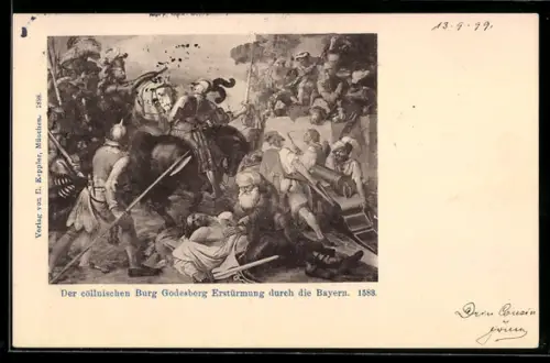 AK Der cöllnische Burg Godesberg Erstürmung durch die Bayern 1583