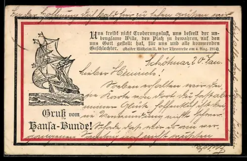 AK Segelschiff Hansa Bund