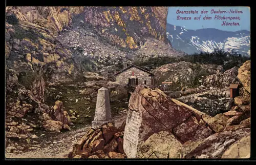 AK Plöckenpass, Grenzstein der Österr.-Italien. Grenze
