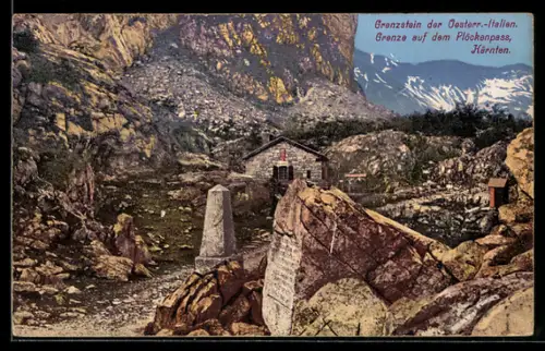AK Plöckenpass, Grenzstein der Österr.-Italien. Grenze