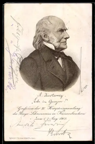 AK Portrait von Pädagoge Adolph Diesterweg im Profil