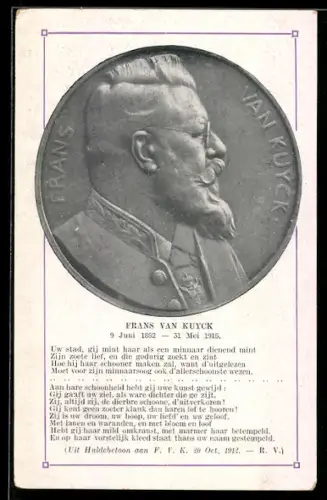 AK Profil von Maler Frans van Kuyck auf einer Münze im Profil