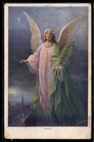AK Friede, Engel schwebt nachts über der Stadt, Friedensbewegung
