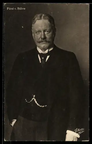 AK Portrait Fürst v. Bülow im Anzug mit Krawatte