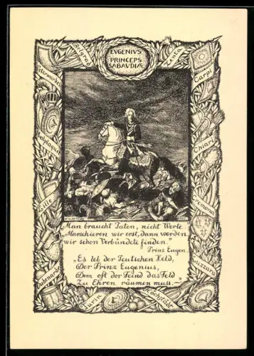 AK Prinz Eugen zu Pferde in der Schlacht