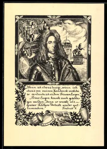 Künstler-AK Prinz Eugen von Österreich, Urteil von Friedrich II. über Prinz Eugen
