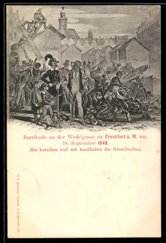 AK Frankfurt, Barrikade an der Wedelgasse am 18. September 1848