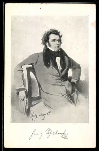 Künstler-AK Franz Schubert, der Komponist sitzt auf einem Stuhl