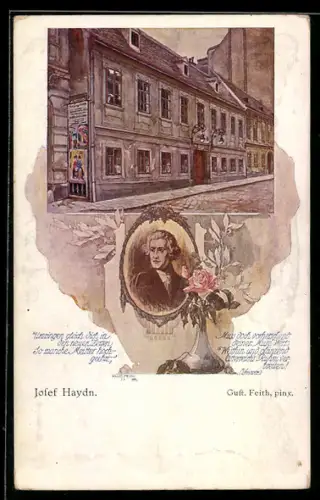 AK Portrait des Komponisten Josef Haydn mit seinem Wohnhaus