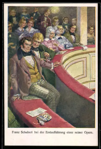 AK Komponist Franz Schubert mit seinem Freunde anselm Hüttenbrenner im Kärntnertortheater