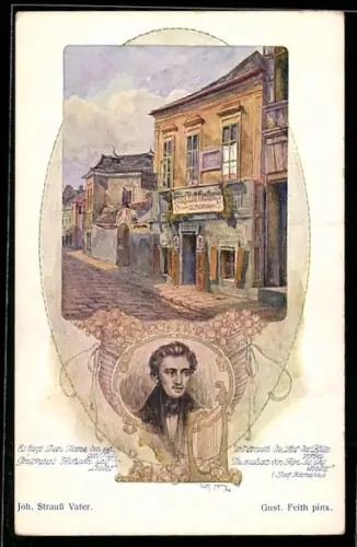 Künstler-AK Joh. Strauss Vater, Portrait des Komponisten, Gasthaus Franz Rott