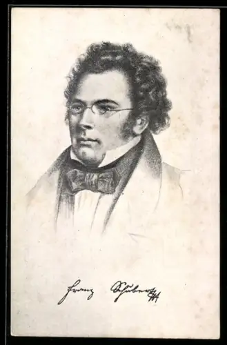 AK Portrait des Komponisten Franz Schubert mit Brille