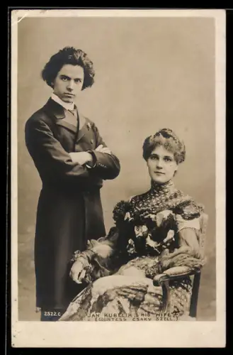 AK Jan Kublik und seine Frau in eleganter Kleidung