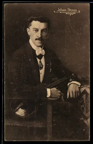AK Portrait von Komponist Johann Strauss mit Violine